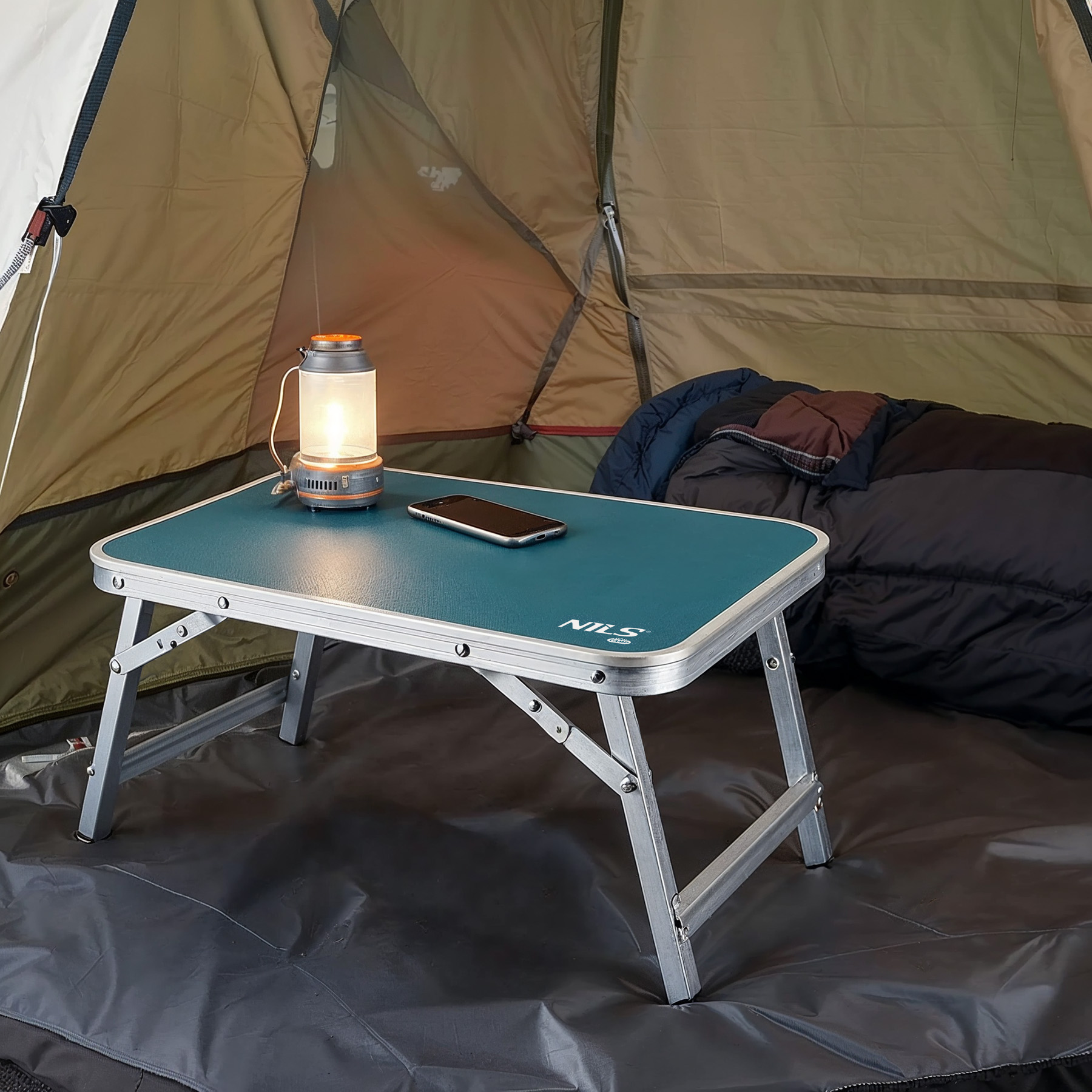 Skládací kempingový stolek NILS Camp NC3403 50x30x20 cm modrý