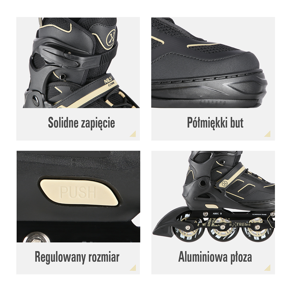 Kolečkové brusle NILS Extreme NA14174 černo-béžové M(35-38)