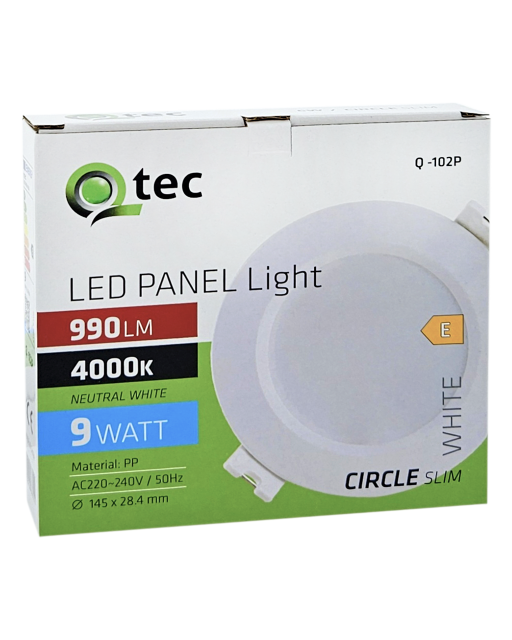 Q-102P LED panel 9W 990lm 4000K bílý - kruhový vestavný Qtec